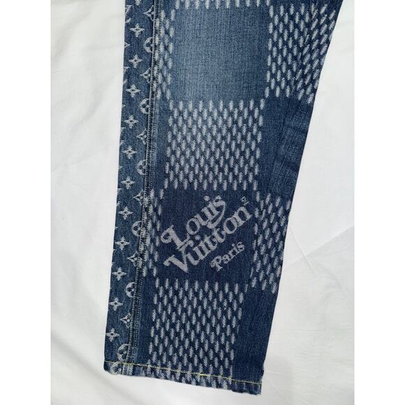 Louis Vuitton x Nigo Giant Damier Waves Monogram Logo Blue Denim Jeans Pants 32 - Picture 9 of 16